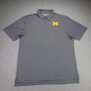 Michigan Wolverines Shirt Mens L Blue Gray‎ Stripe Champion Polo Golf